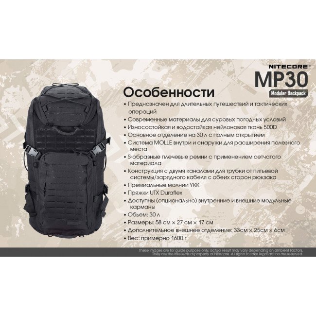 Фото Рюкзак тактический Nitecore MP30 (Cordura 500D), черный купить в Украине по недорогой цене для рыбалки Фото Рюкзак тактический Nitecore MP30 (Cordura 500D), черный купить в Украине по недорогой цене для рыбалки